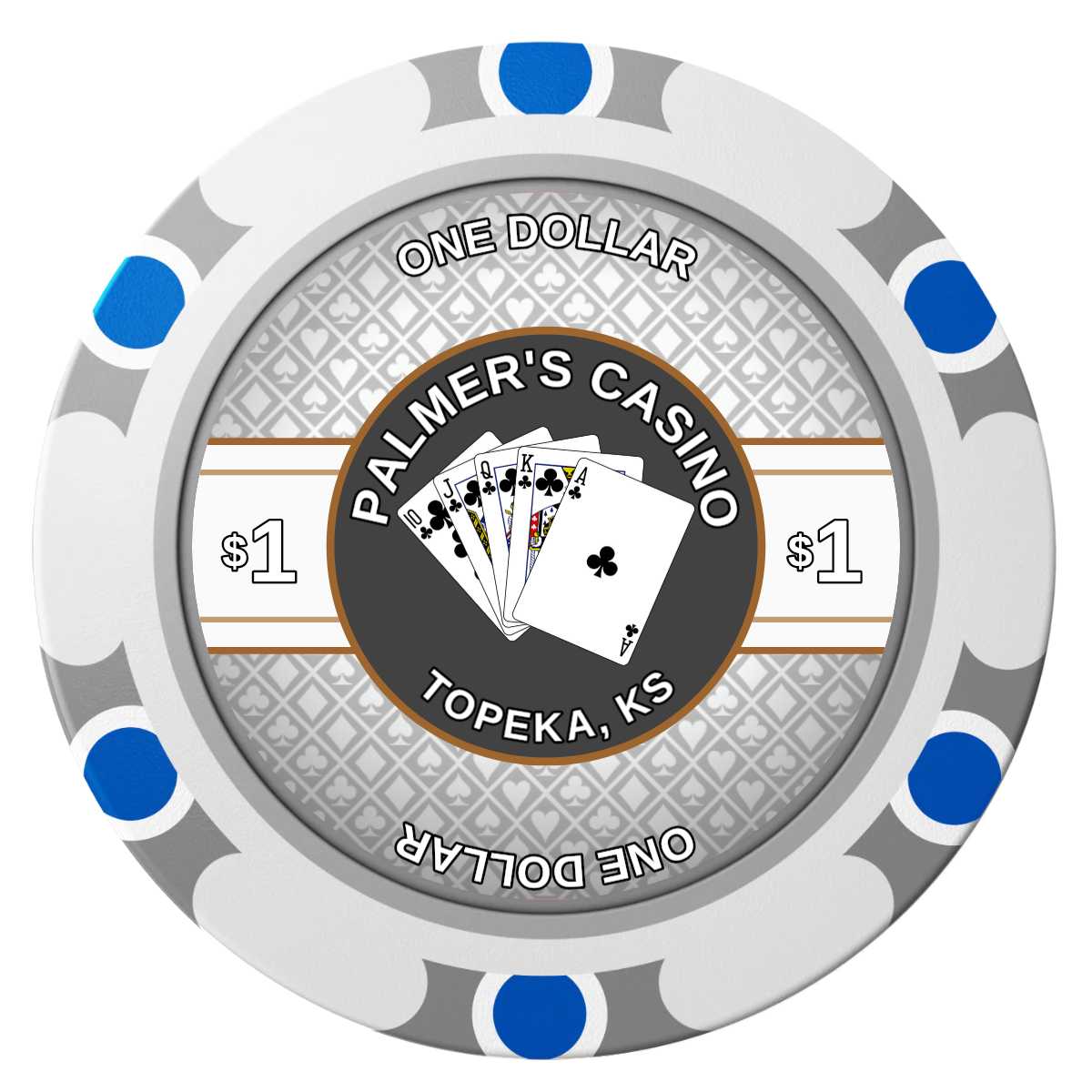 Palmer's Casino Clay Poker Chips - White / Monte Carlo / 40mm - Front