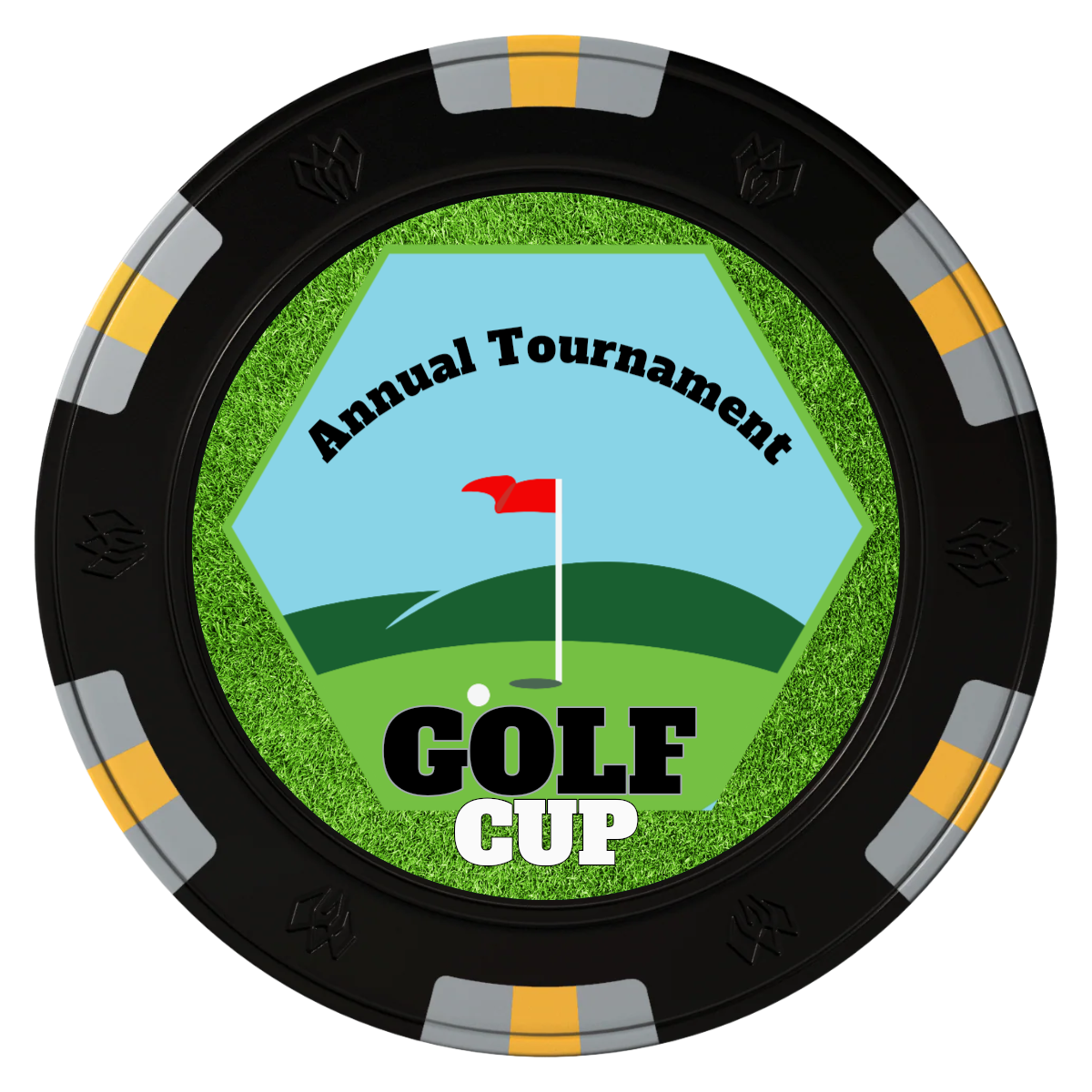 Golf Cup Clay Poker Chips - Black / 6 Spot Gem / 43mm - Front