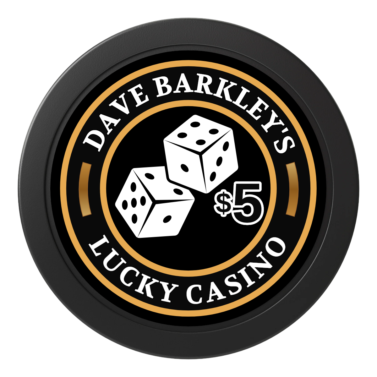 Dave's Lucky Casino 2" Composite Dealer Button - Black - Front
