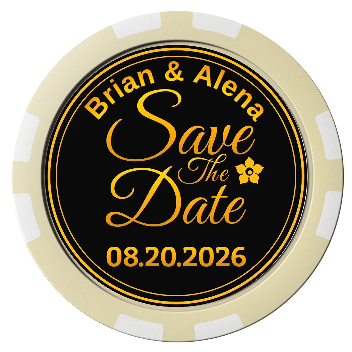 Save the Date Text Composite Poker Chips - Ivory / 8 Stripe - Front