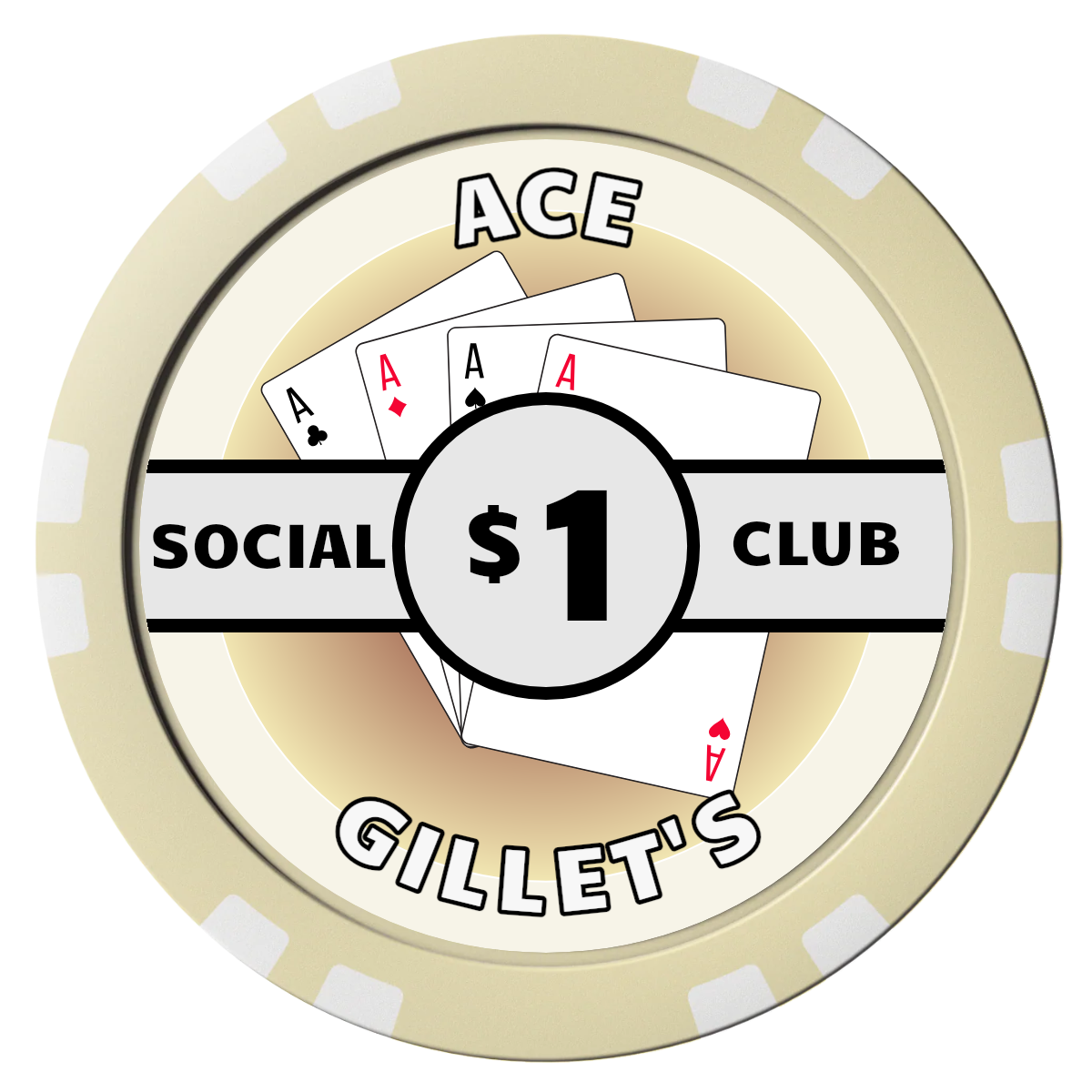 Ace Gillet's Composite Poker Chips - Ivory / Double Stripe - Front