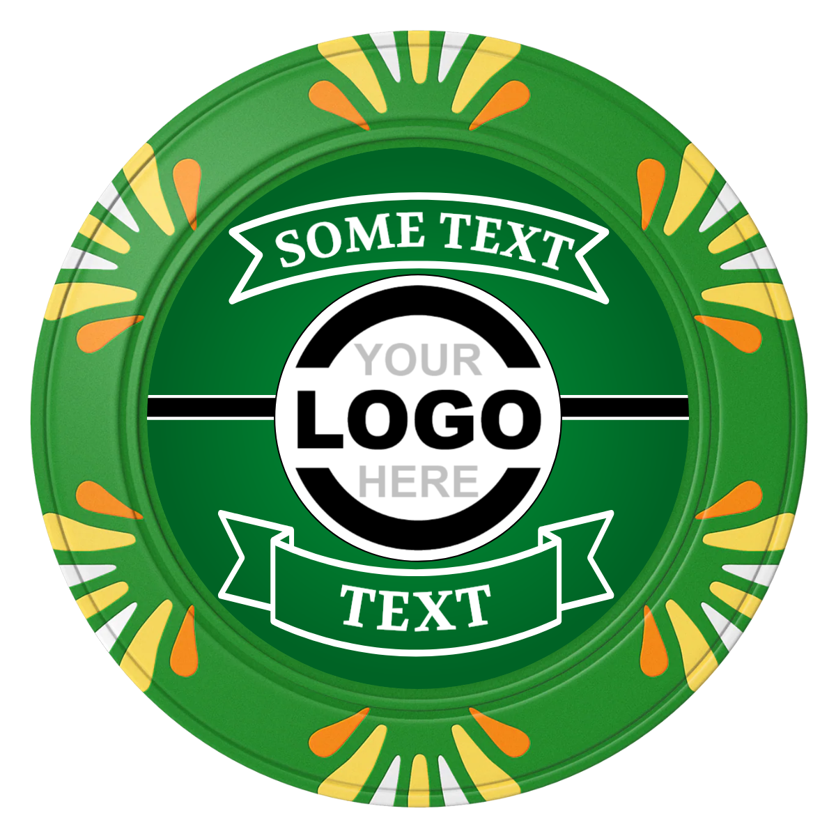 Double Banner Clay Poker Chips - Green / Macau / 40mm - Front