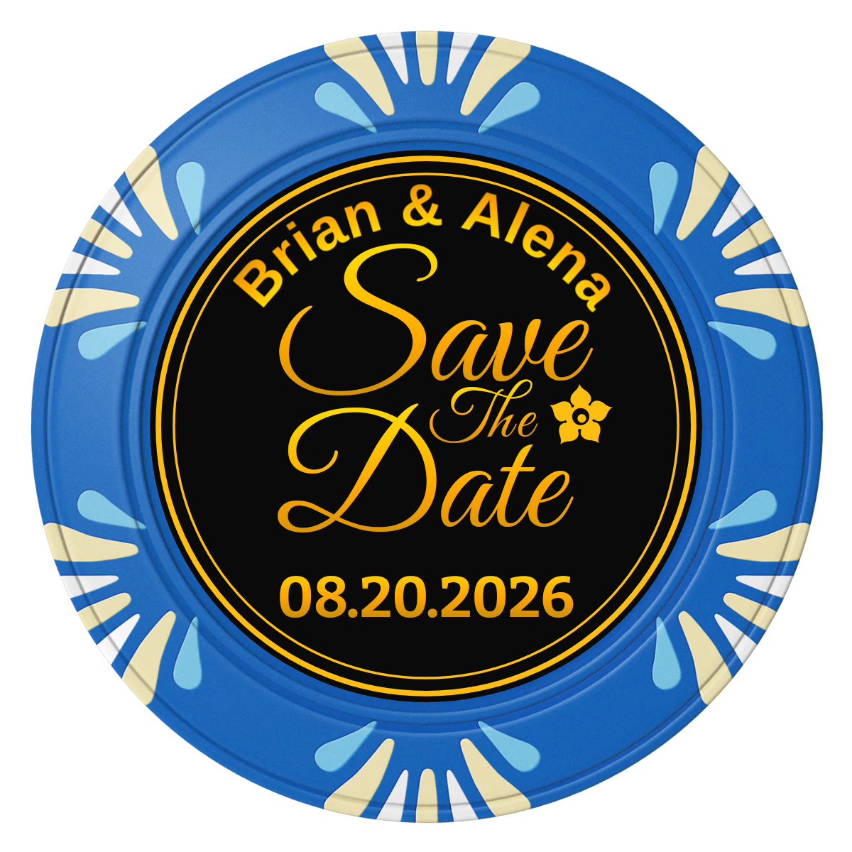 Save the Date Text Clay Poker Chips - Blue / Macau / 40mm - Front