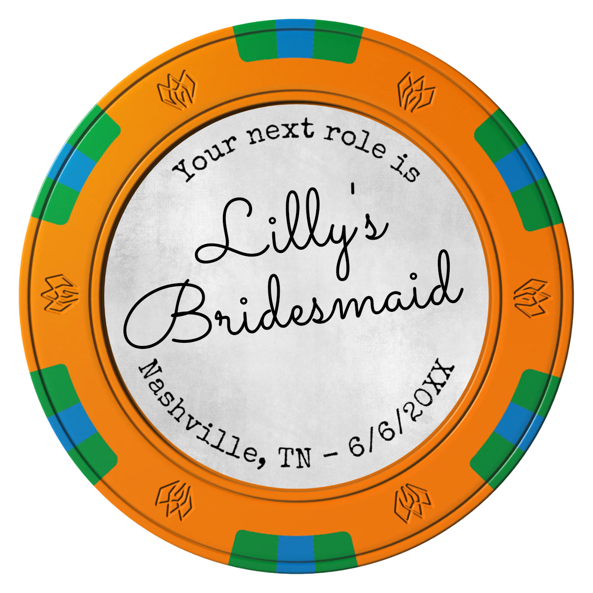 Be My Bridesmaid Simple Clay Poker Chips - Orange / 6 Spot Gem / 43mm - Front