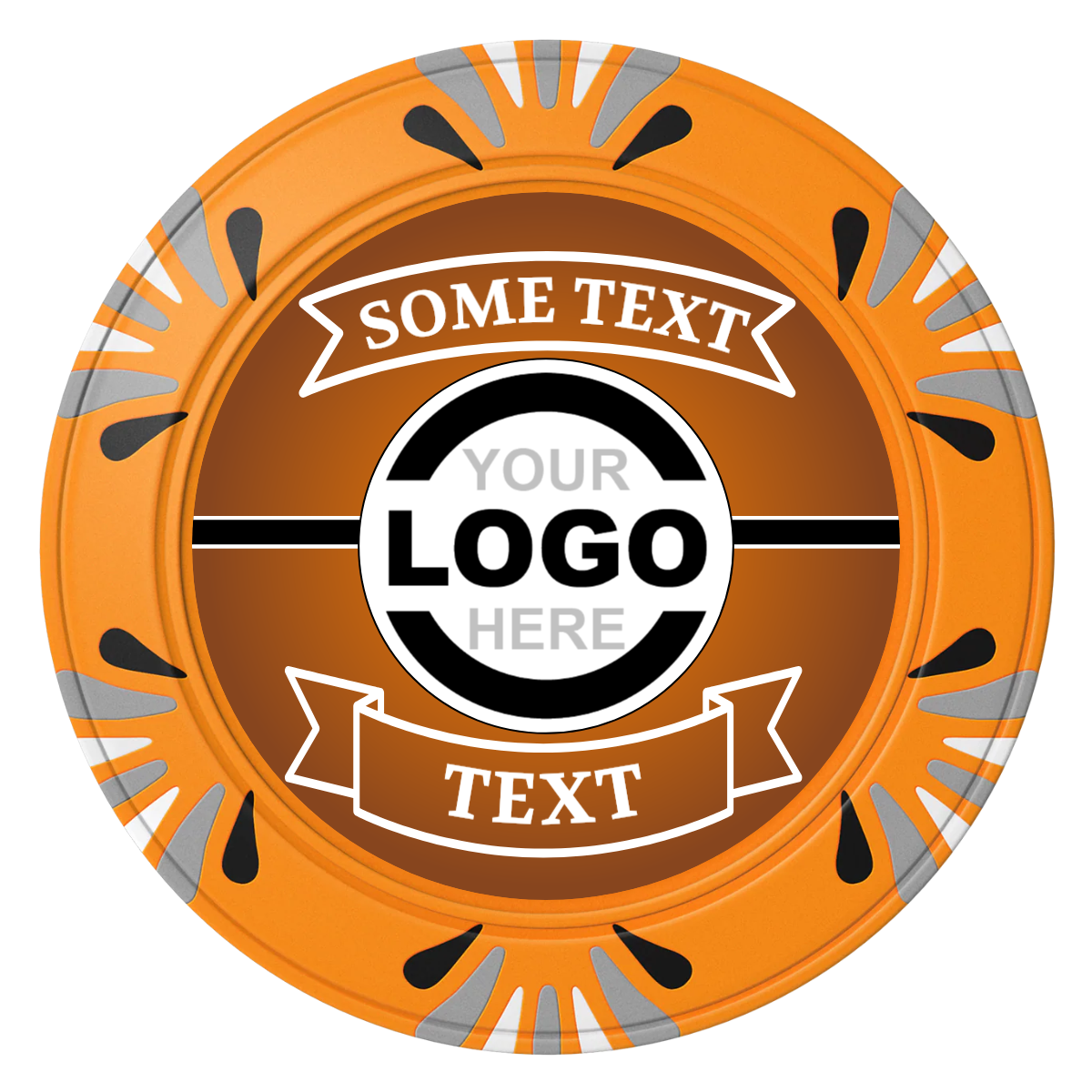 Double Banner Clay Poker Chips - Orange / Macau / 40mm - Front