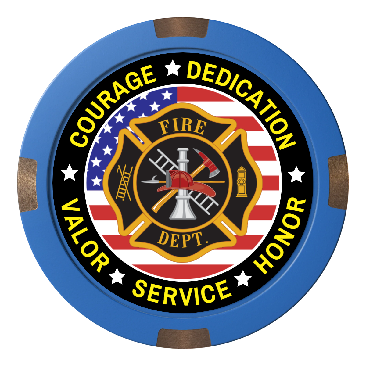 Firefighter Maltese Cross Composite & Metal Hybrid Poker Chips - Blue - Back