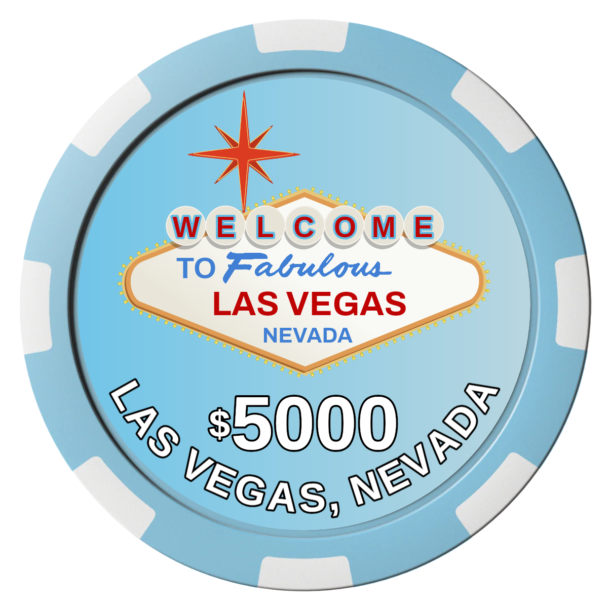 Vegas Sign Composite Poker Chips - Light Blue / 8 Spot - Front