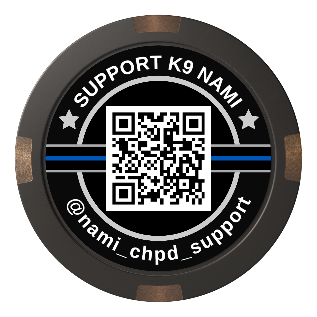 Police Department K9 #02 Composite & Metal Hybrid Poker Chips - Black - Back