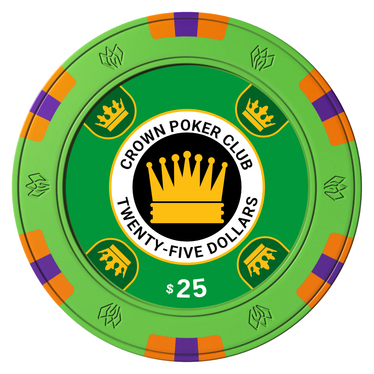 Crown Card Room Clay Poker Chips - Green / 6 Spot Gem / 40mm - Front