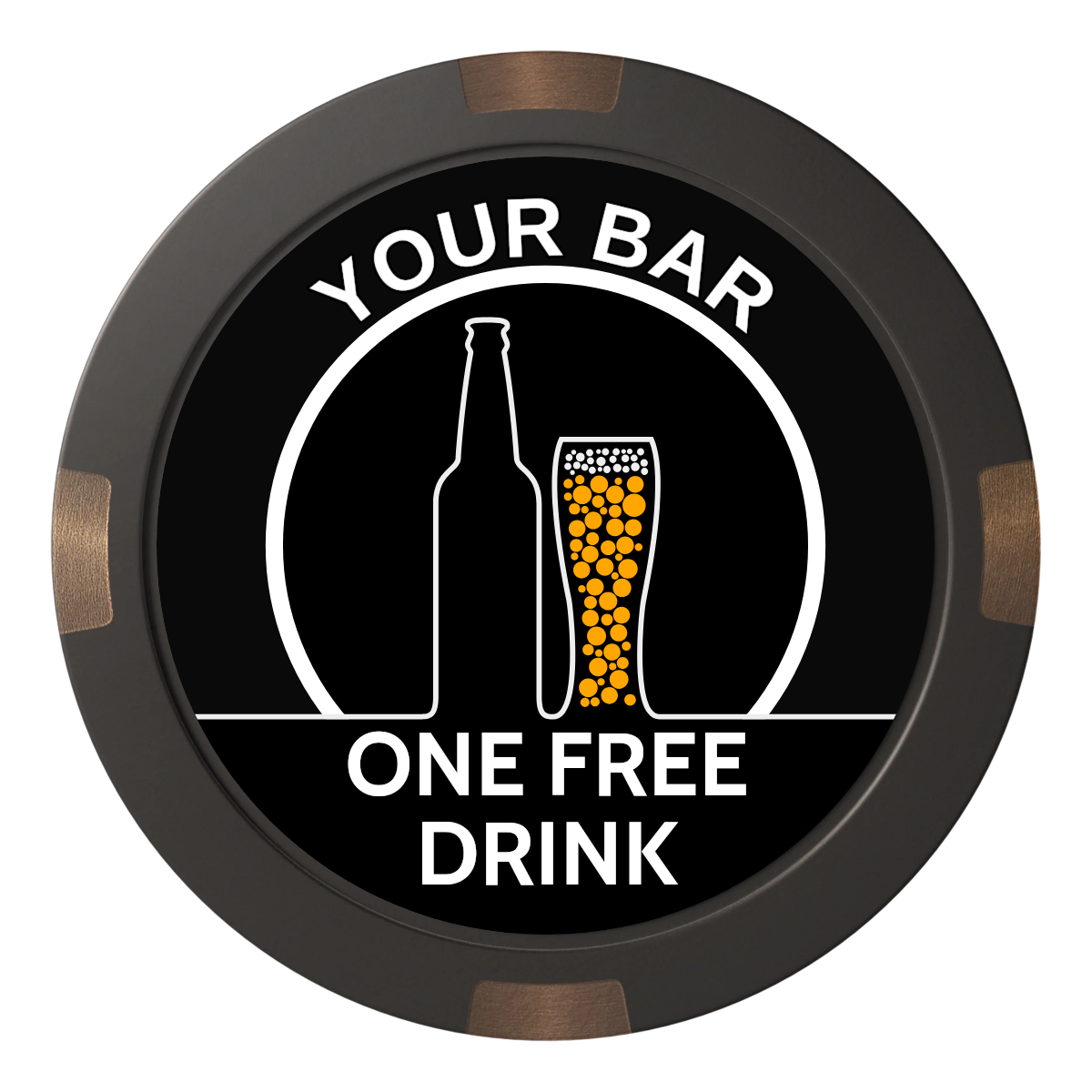 Beer and Glass Composite & Metal Hybrid Poker Chips - Black - Front