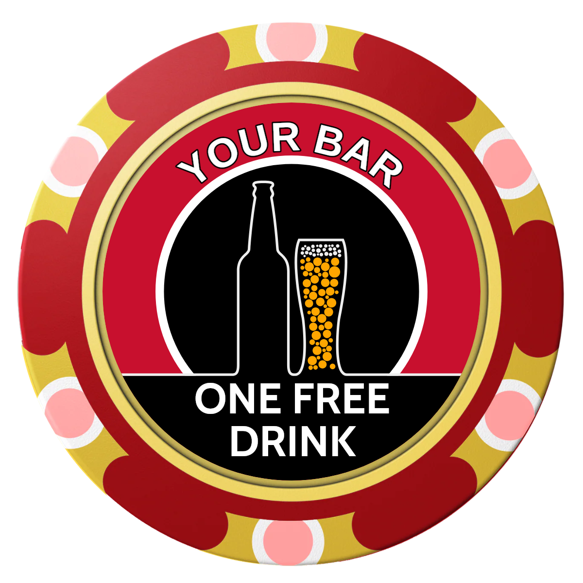 Beer and Glass Clay Poker Chips - Red / Monte Carlo / 40mm - Front