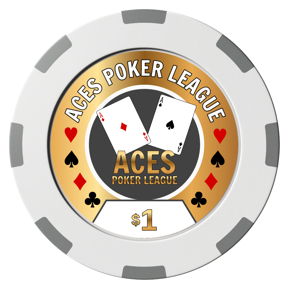 Aces Poker League Clay Poker Chips - White / 8 Spot (2 Tone) / 40mm - Front