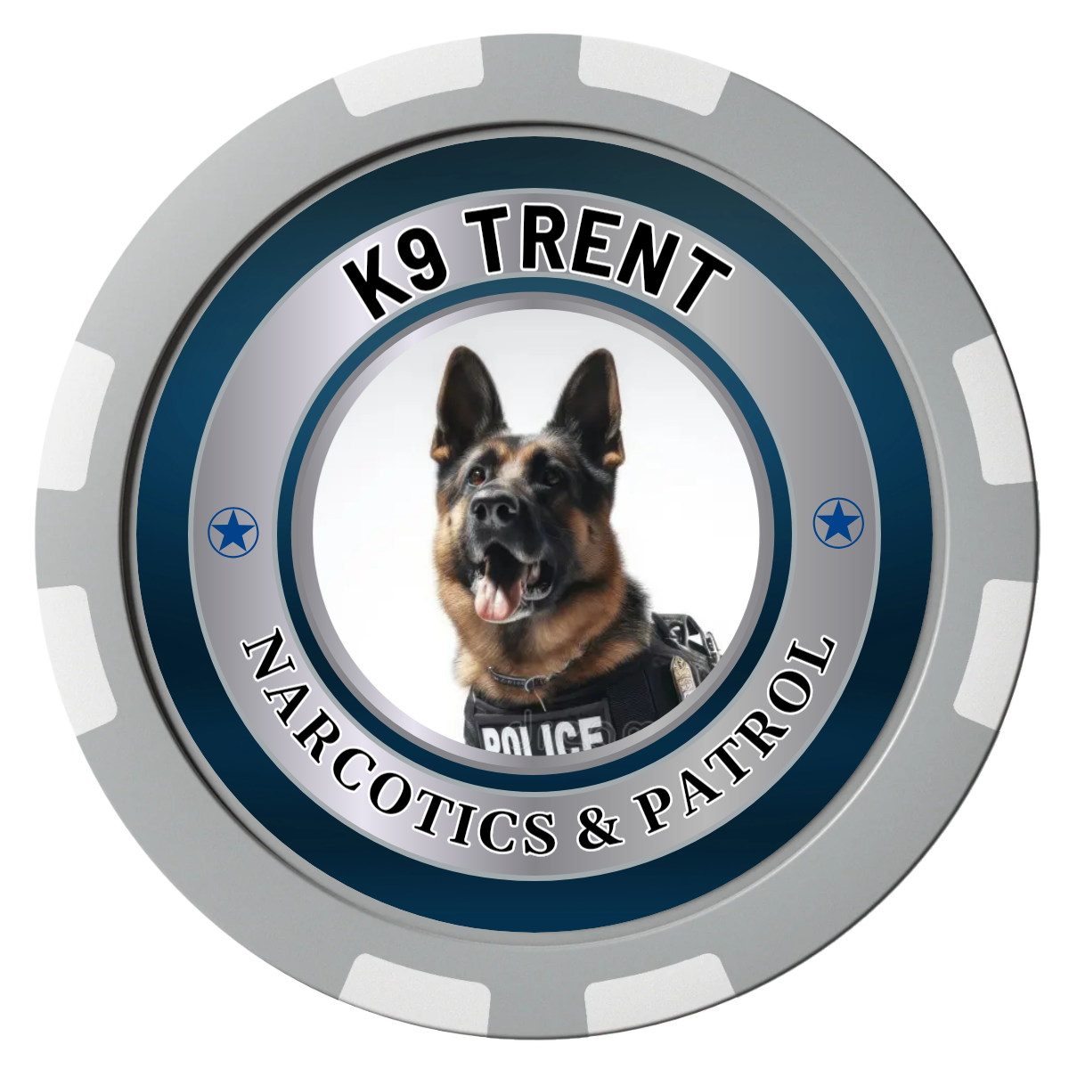 K-9 Trent Composite Poker Chips - Gray / 8 Stripe - Front