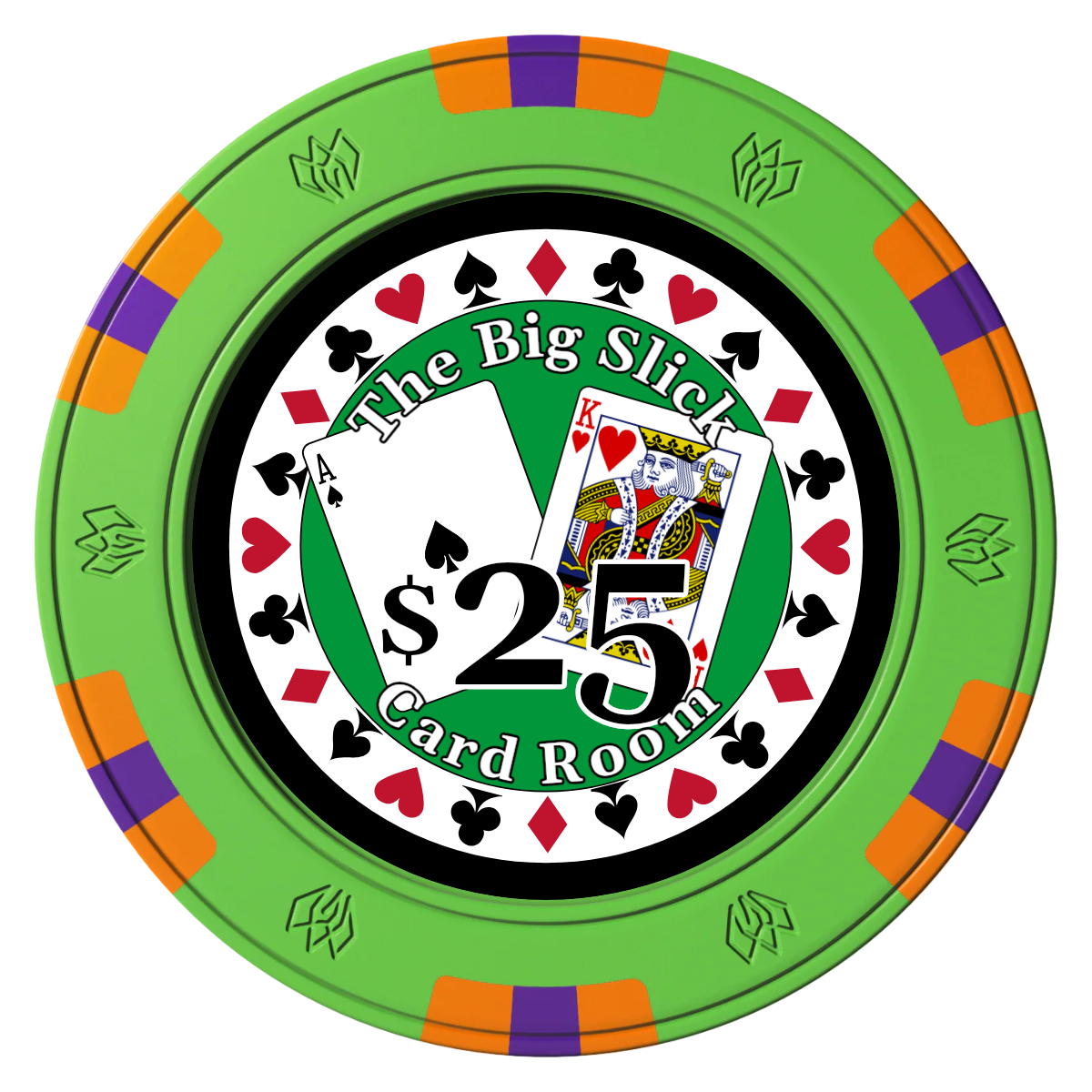 AK Big Slick Clay Poker Chips - Green / 6 Spot Gem / 40mm - Front