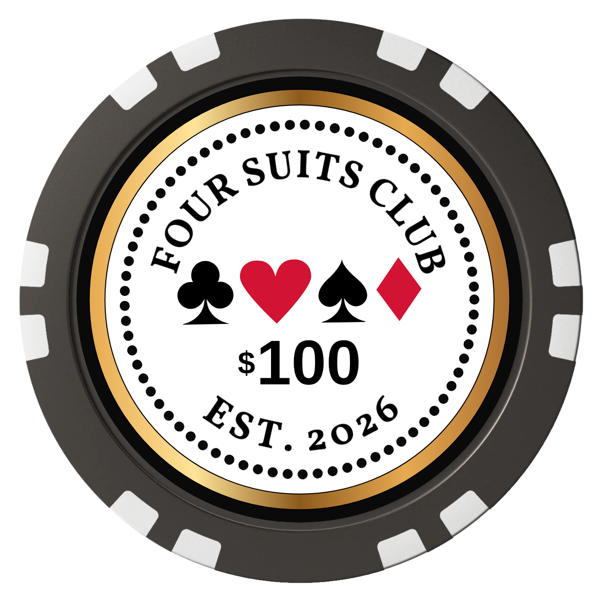 Fours Suits Club Composite Poker Chips - Black / Double Stripe - Front