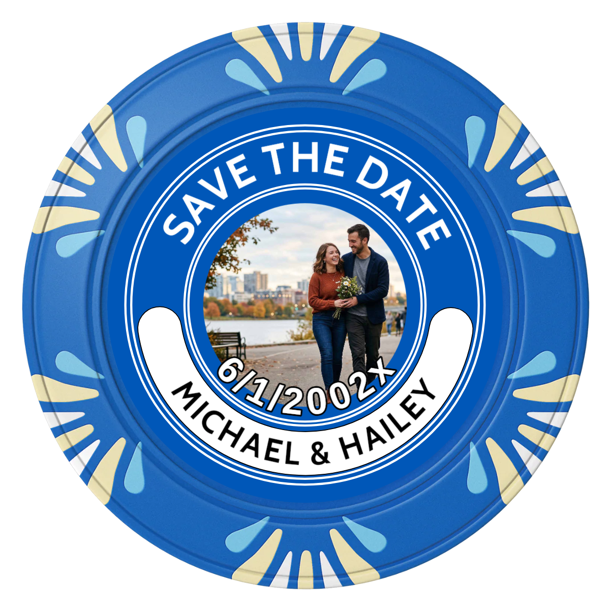 Save the Date Photo QR Code Clay Poker Chips - Blue / Macau / 40mm - Front