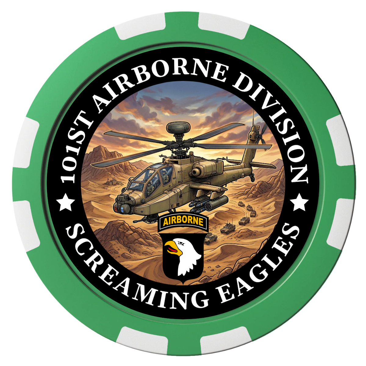 Army Airborne Composite Poker Chips - Green / 8 Stripe - Front