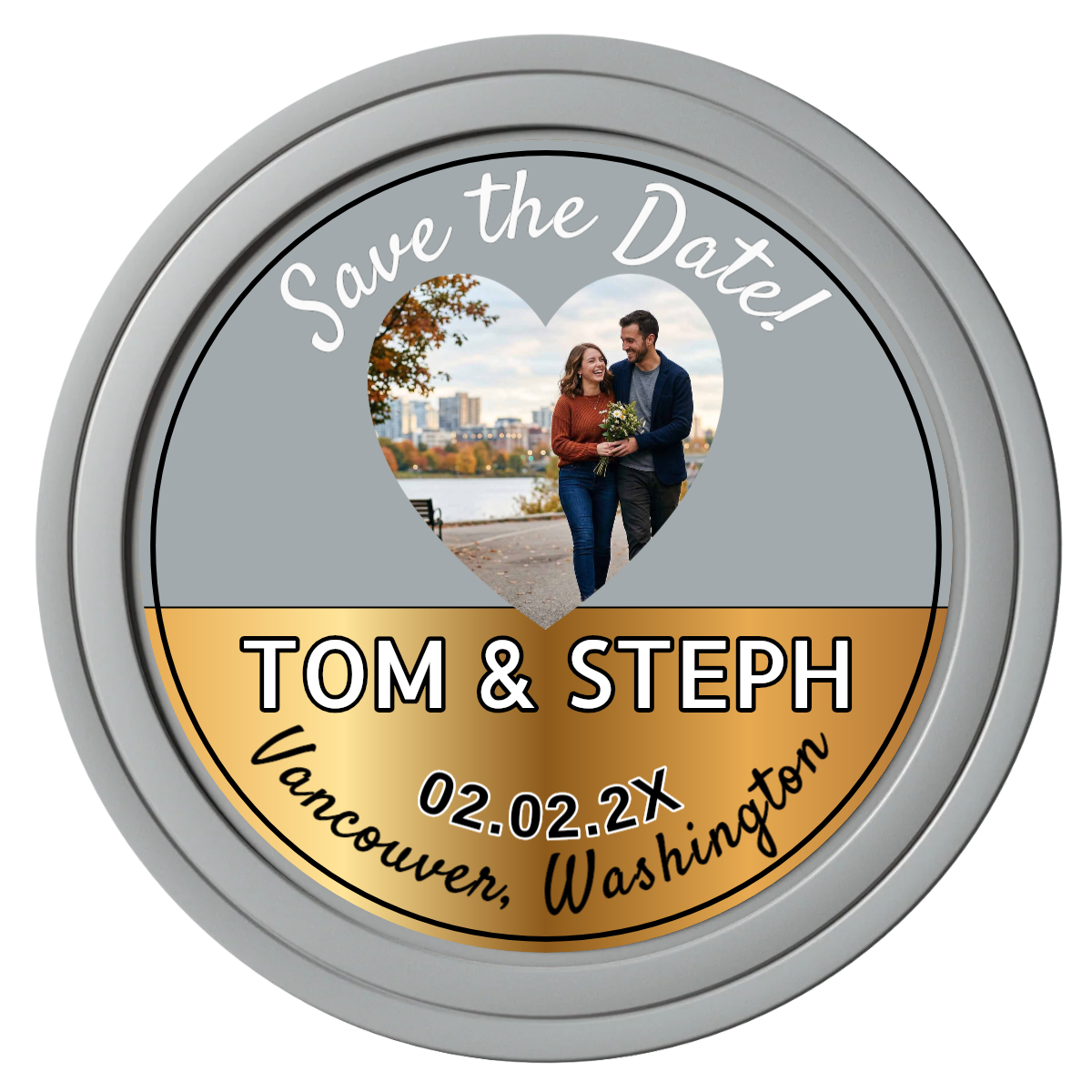 Save the Date Hearts Composite Poker Chips - Gray / Solid - Front