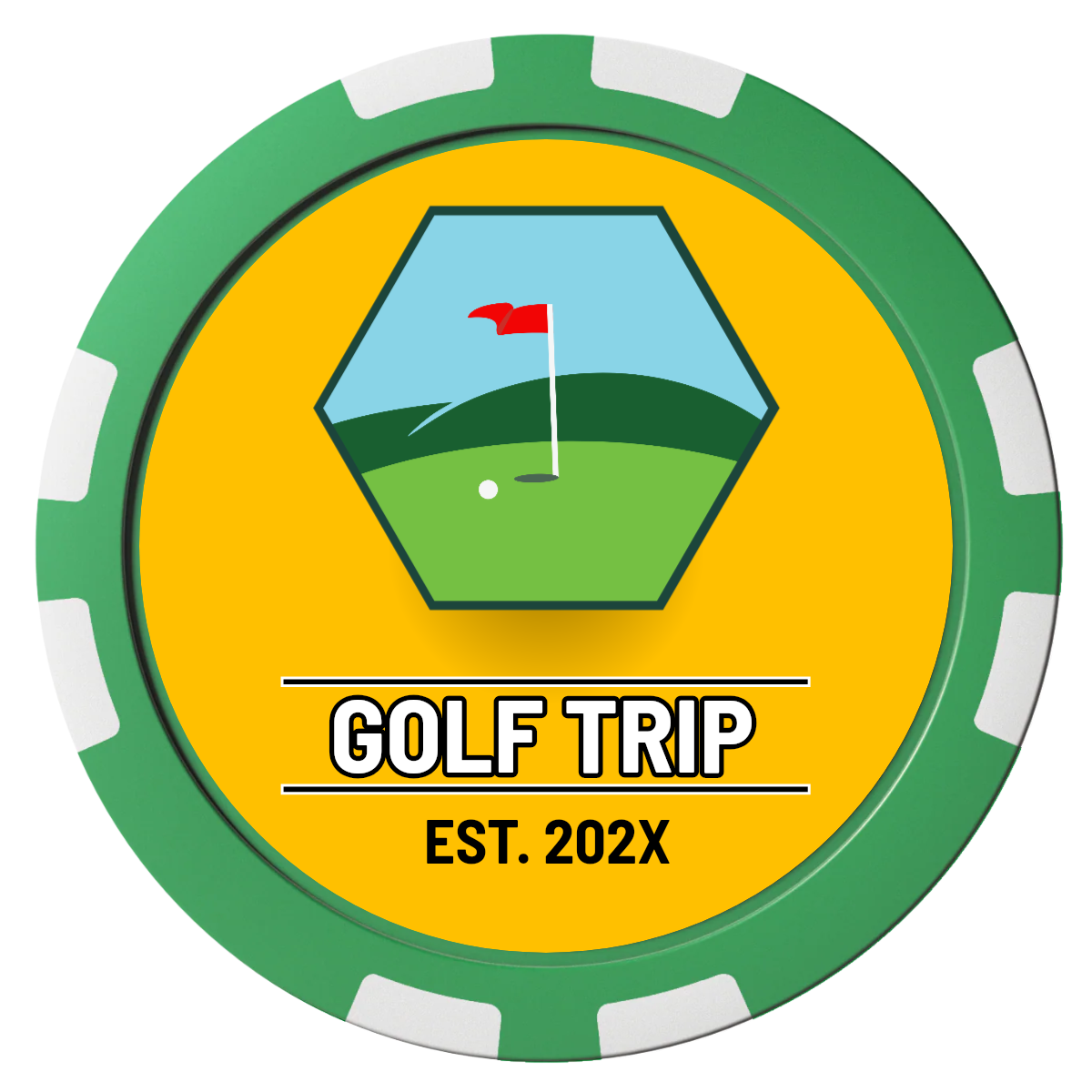 Golf Trip #001 Composite Poker Chips - Green / 8 Stripe - Front