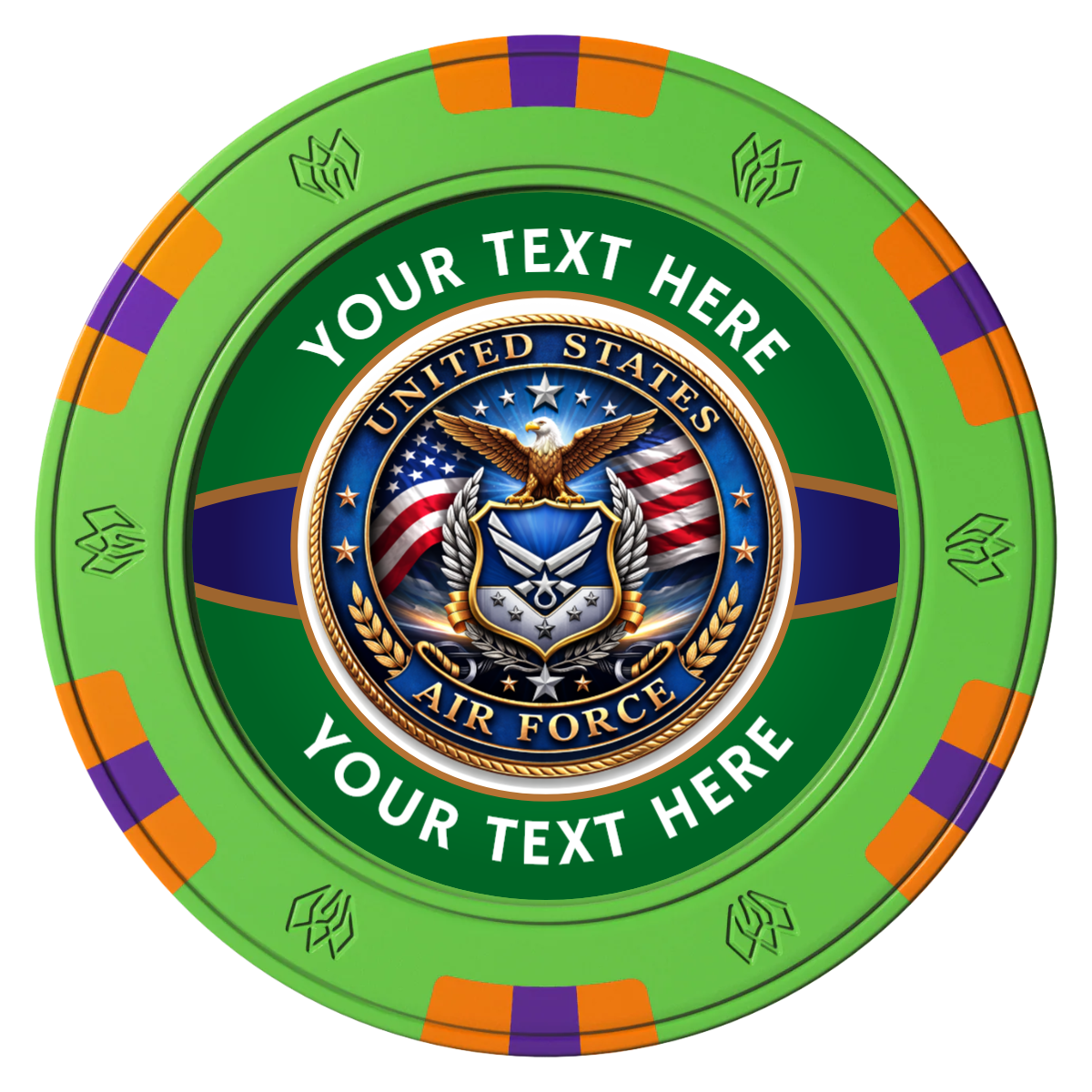 Air Force Clay Poker Chips - Green / 6 Spot Gem / 43mm - Front