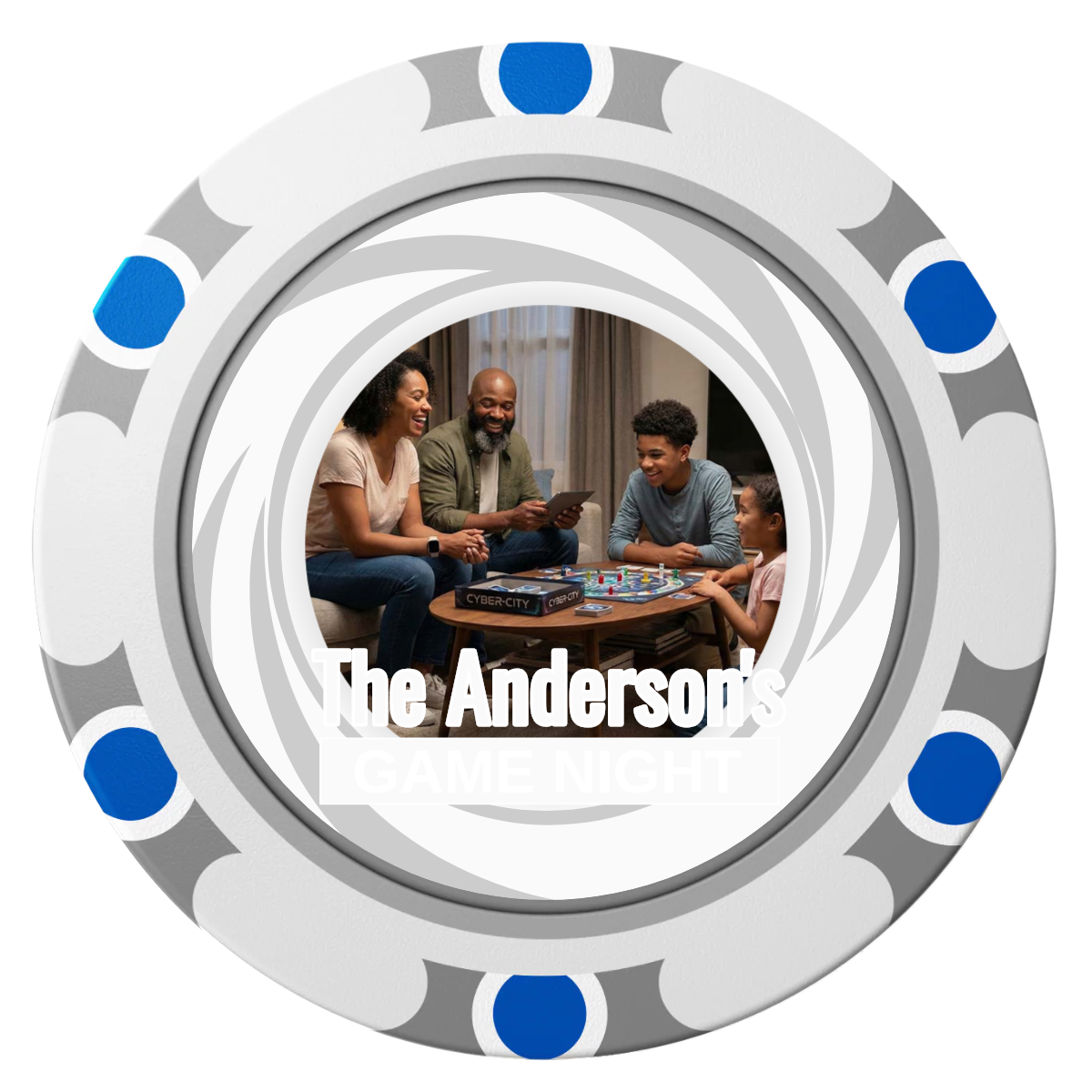 Anderson's Game Night Clay Poker Chips - White / Monte Carlo / 40mm - Front