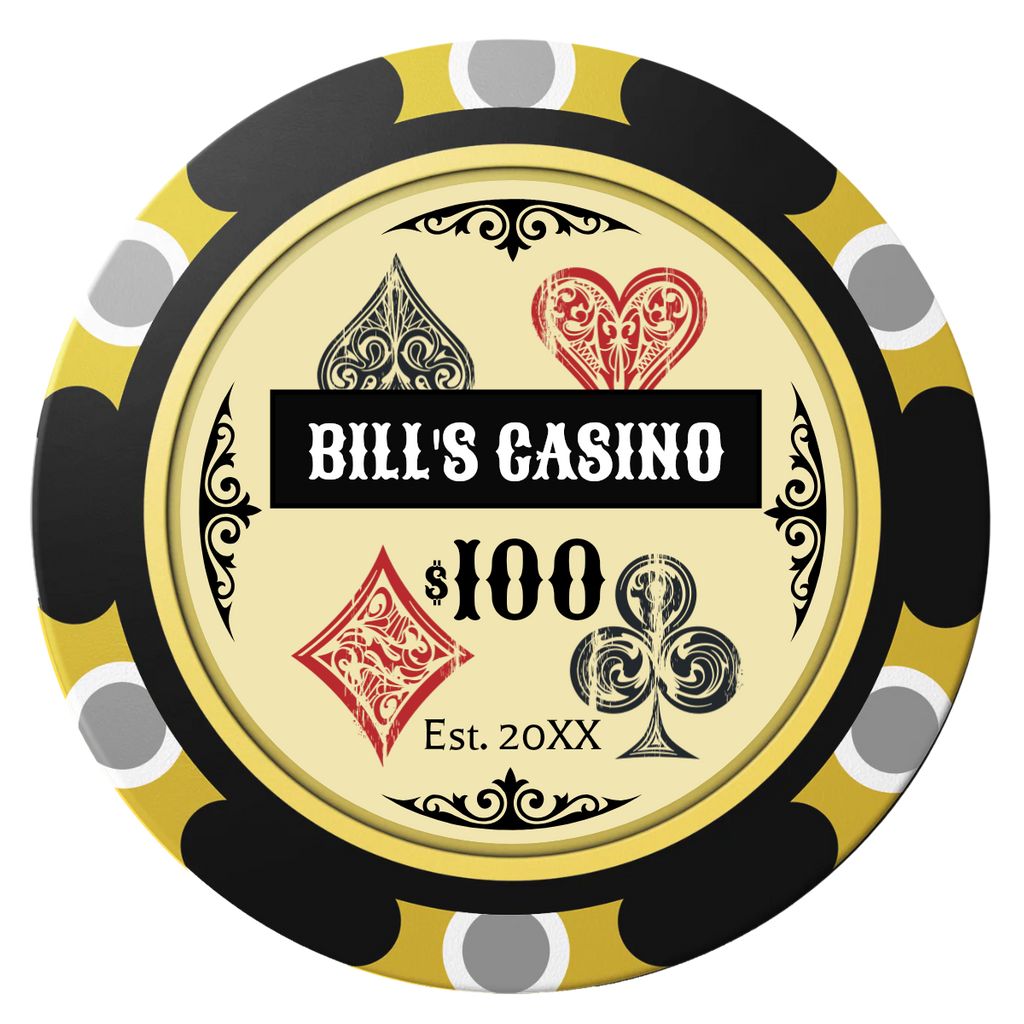 Vintage Four Suits Clay Poker Chips - Black / Monte Carlo / 40mm - Back