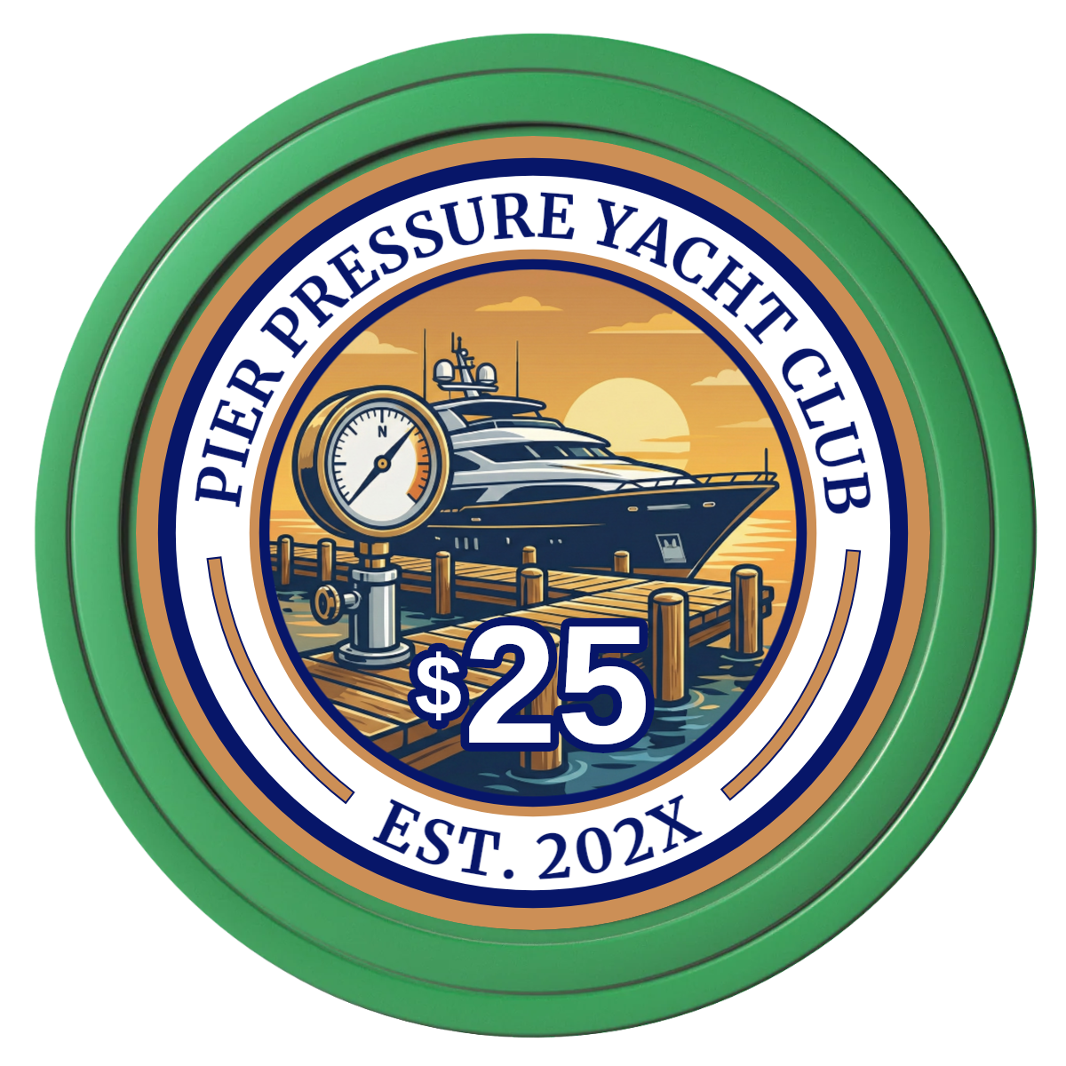 Anchor Down Card Room Composite Poker Chips - Green / Solid - Front