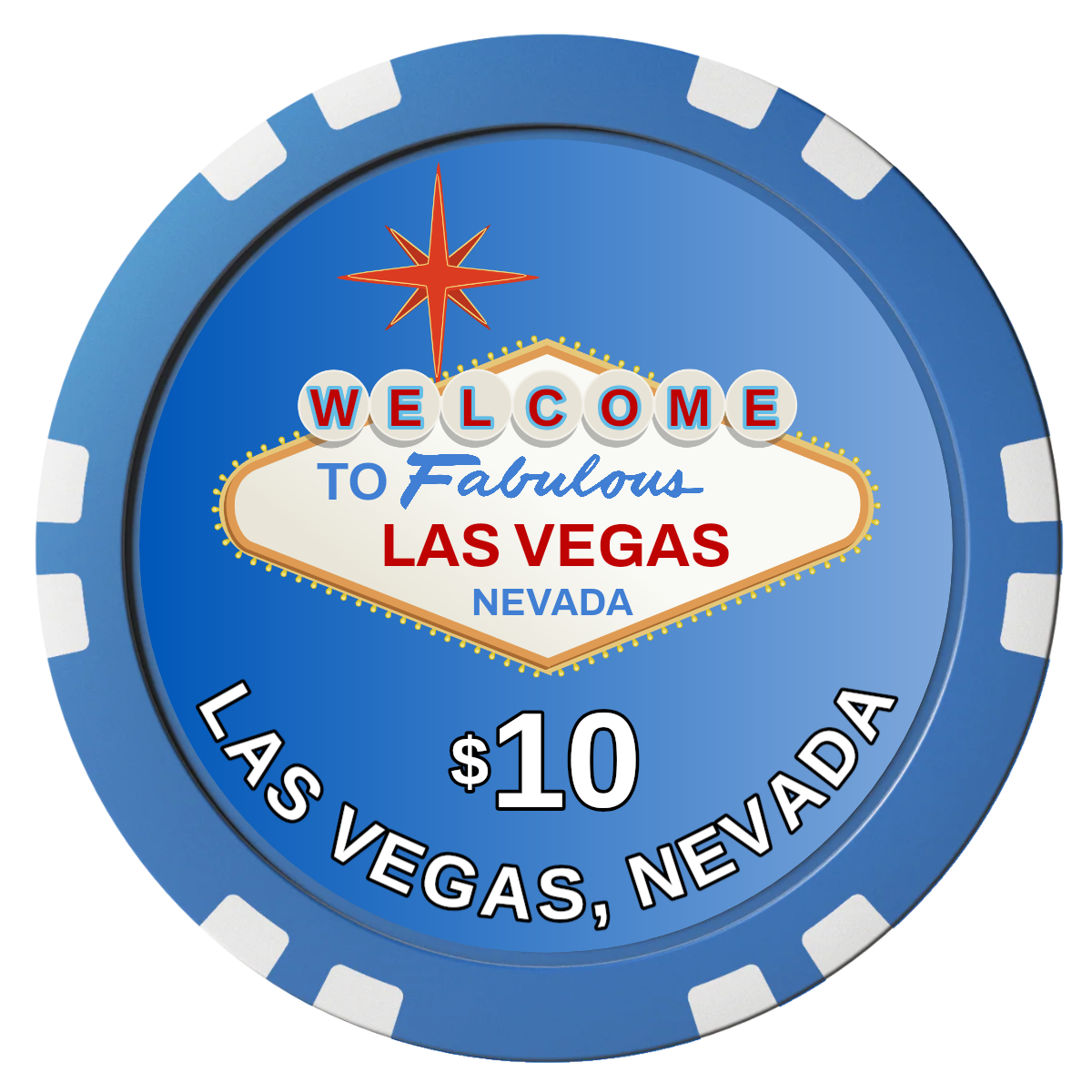 Vegas Sign Composite Poker Chips - Blue / Double Stripe - Front