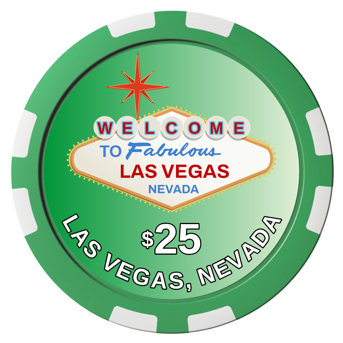 Vegas Sign Composite Poker Chips - Green / 8 Stripe - Front