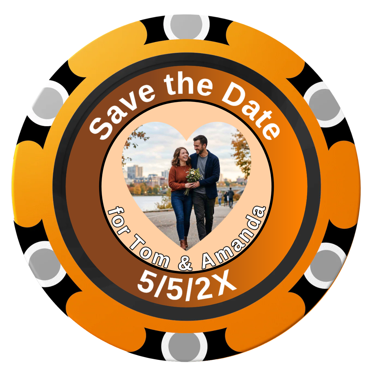 Save the Date #01 Clay Poker Chips - Orange / Monte Carlo / 40mm - Front