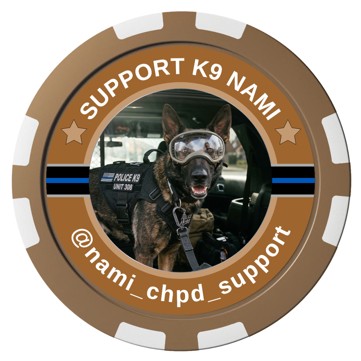 Police Department K9 #02 Composite Poker Chips - Brown / 8 Stripe - Front