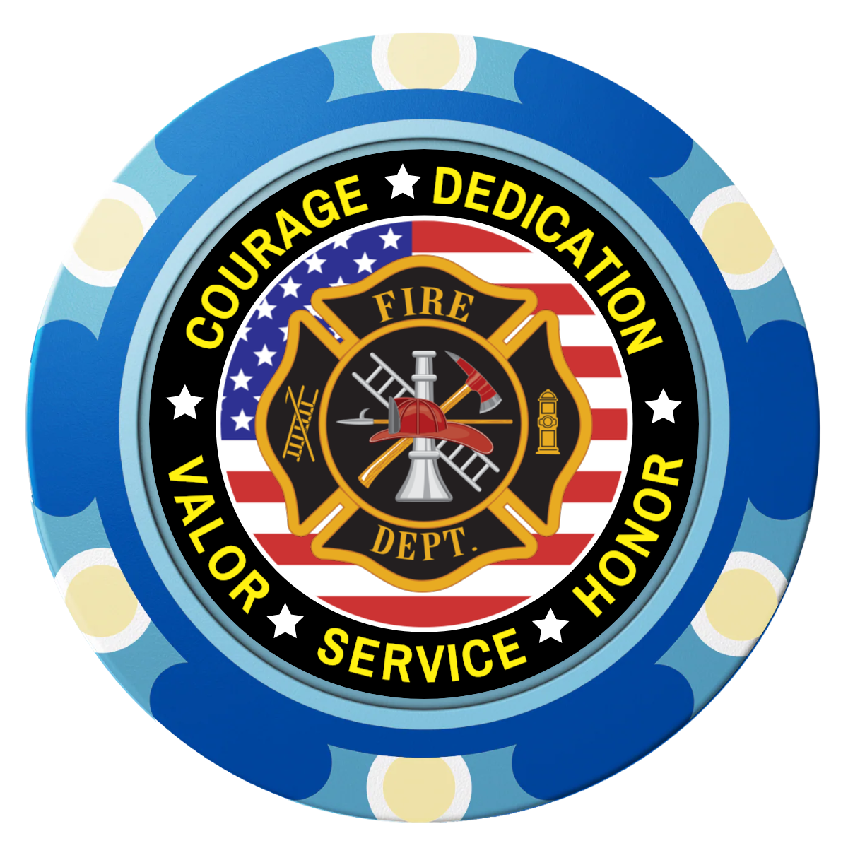 Firefighter Maltese Cross Clay Poker Chips - Blue / Monte Carlo / 40mm - Back