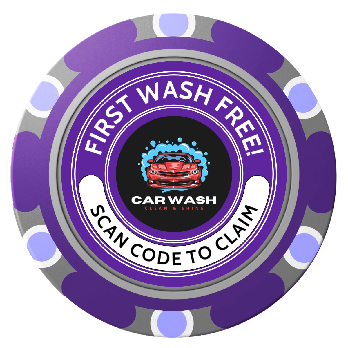 Car Wash Promotion Clay Poker Chips - Purple / Monte Carlo / 40mm - Front