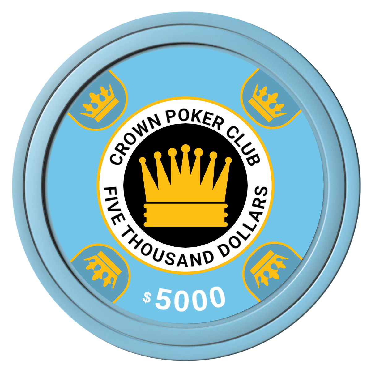 Crown Card Room Composite Poker Chips - Light Blue / Solid - Front