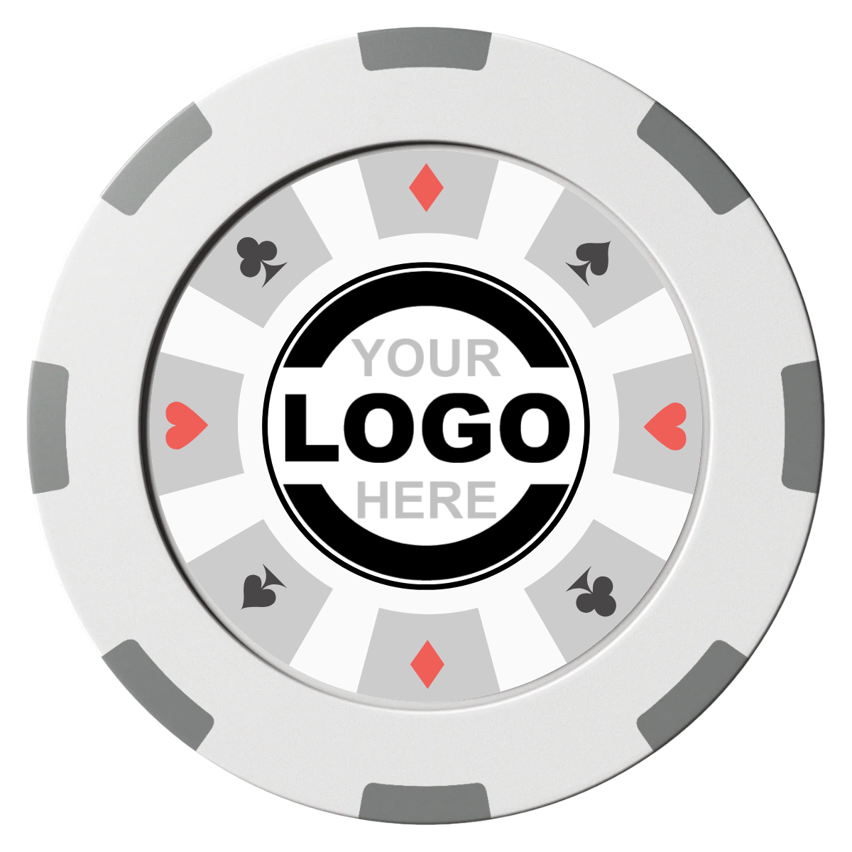 Suit 8 Your Logo Clay Poker Chips - White / 8 Spot (2 Tone) / 40mm - Front