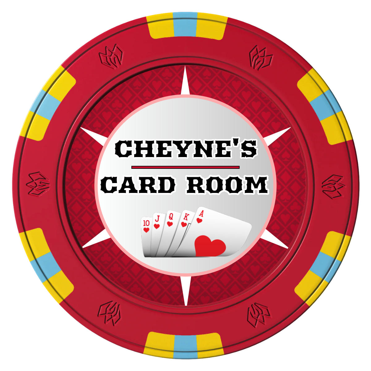 Cheyne's Card Room Clay Poker Chips - Red / 6 Spot Gem / 43mm - Front