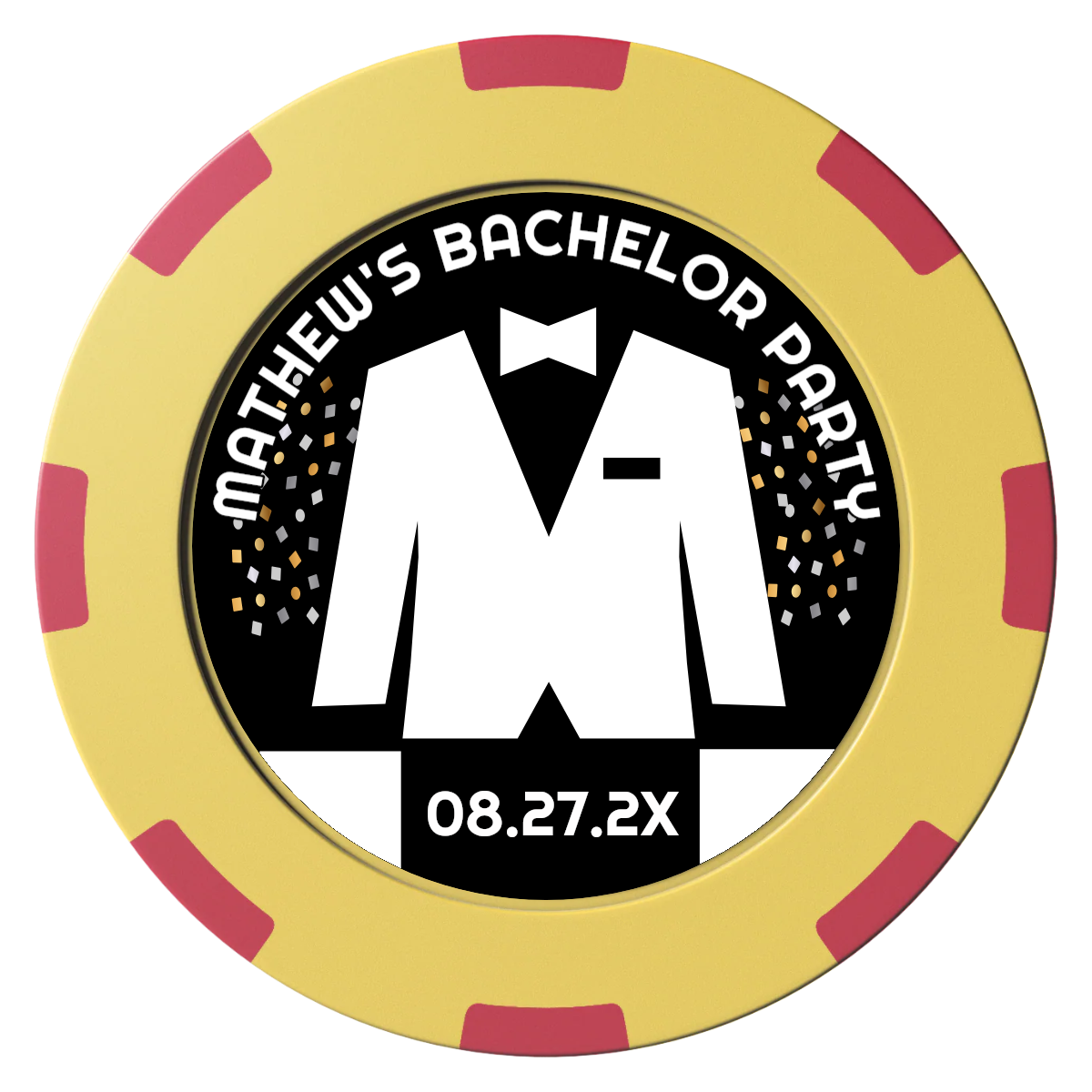 Bachelor No More Bowtie Clay Poker Chips - Yellow / 8 Spot (2 Tone) / 40mm - Front