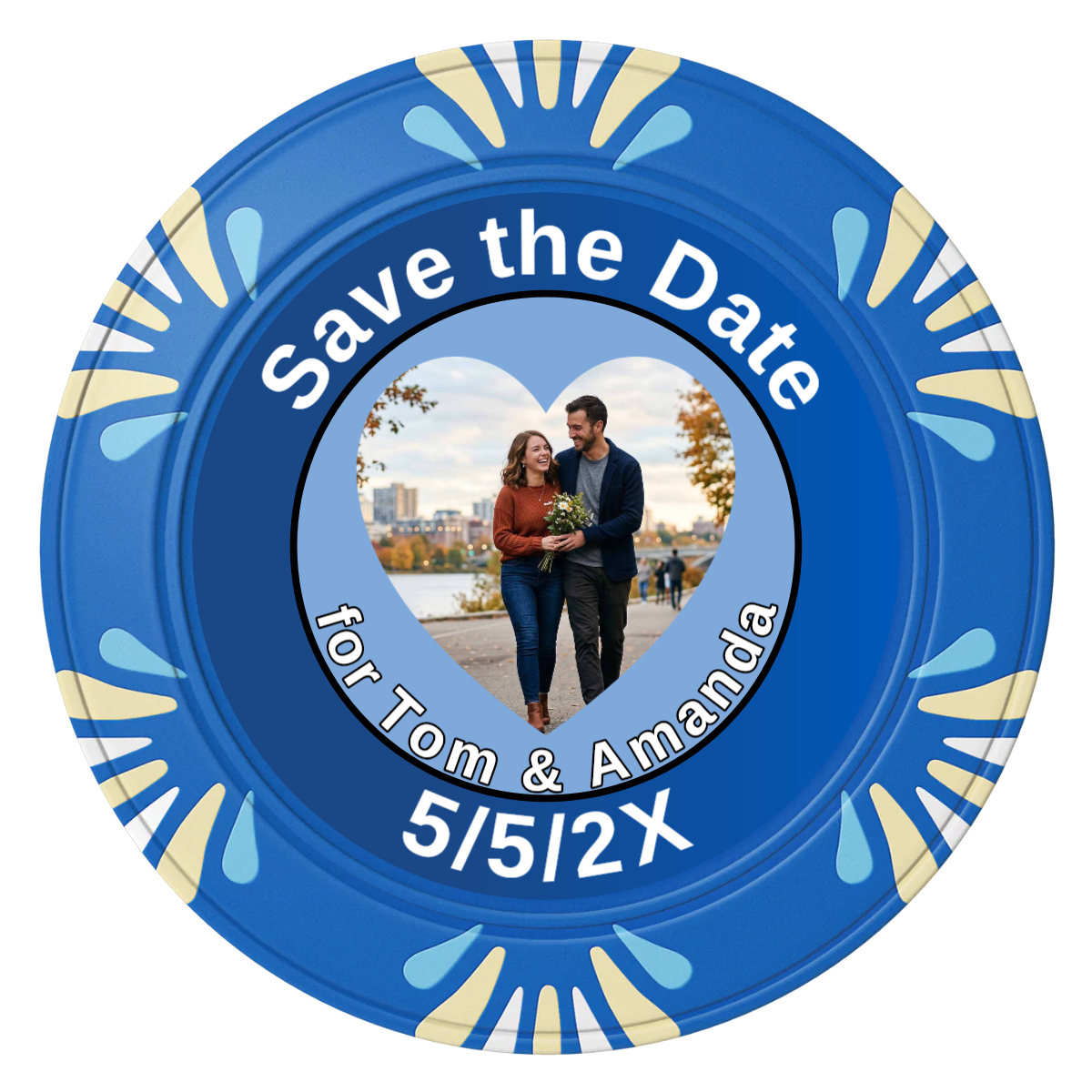 Save the Date #01 Clay Poker Chips - Blue / Macau / 40mm - Front