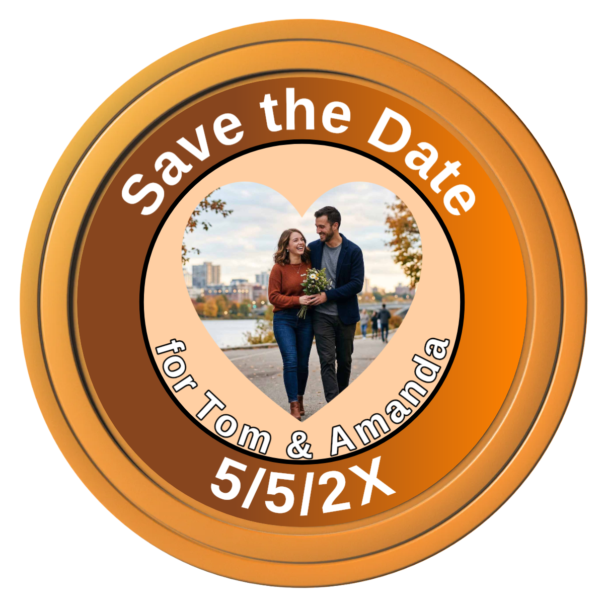 Save the Date #01 Composite Poker Chips - Orange / Solid - Front