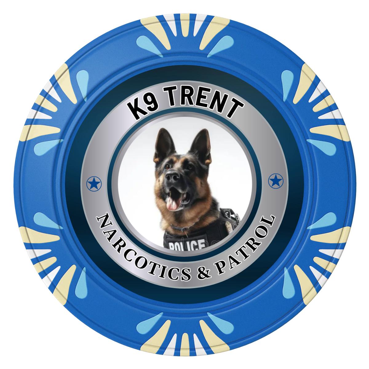 K-9 Trent Clay Poker Chips - Blue / Macau / 40mm - Front