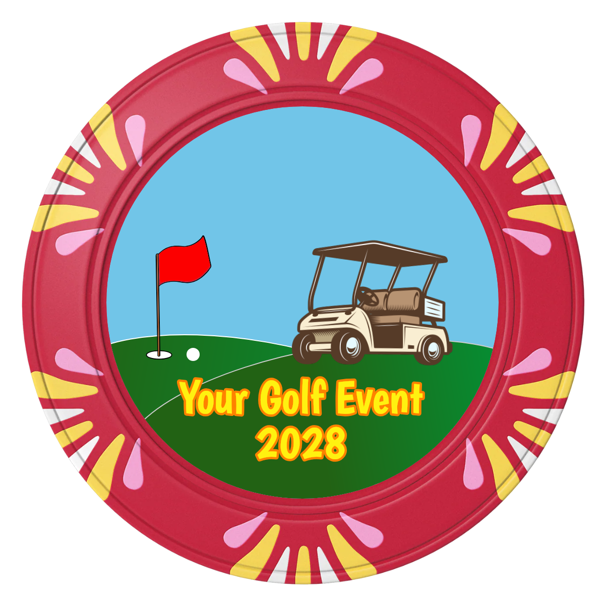 Going Golfing Today Clay Poker Chips - Red / Macau / 40mm - Front