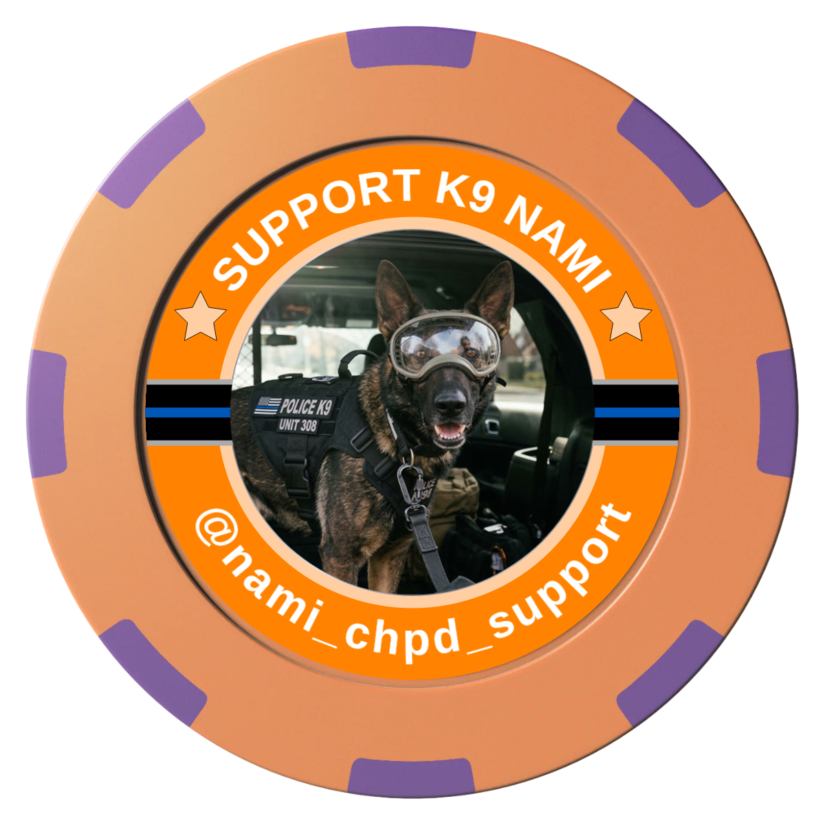 Police Department K9 #02 Clay Poker Chips - Orange / 8 Spot (2 Tone) / 40mm - Front