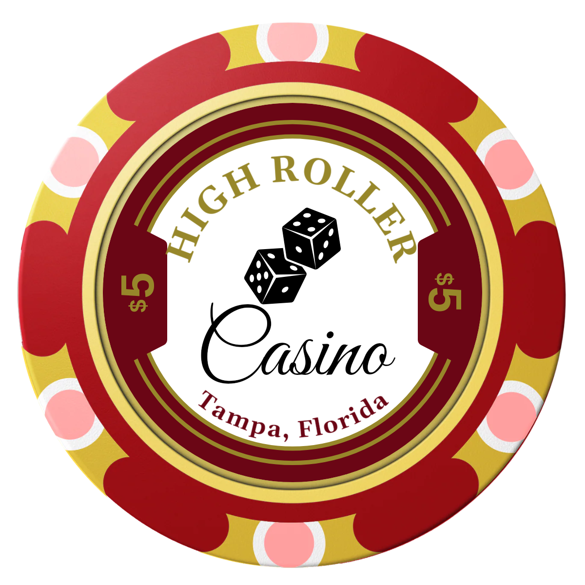 High Roller Casino Clay Poker Chips - Red / Monte Carlo / 40mm - Front