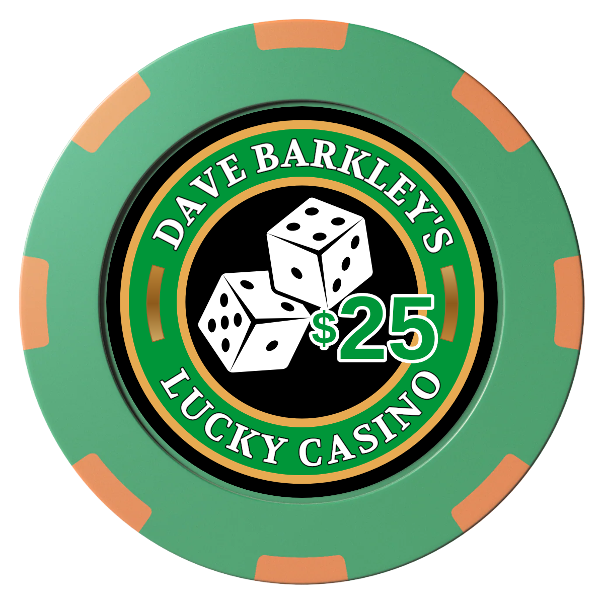 Dave's Lucky Casino Clay Poker Chips - Green / 8 Spot (2 Tone) / 40mm - Front