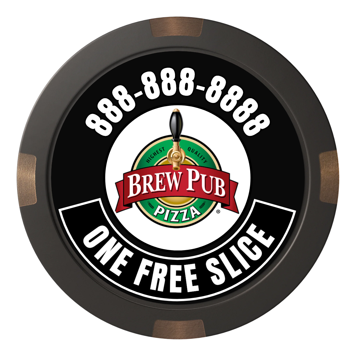 Brew Pub or Pizzeria with Logo Composite & Metal Hybrid Poker Chips - Black - Front