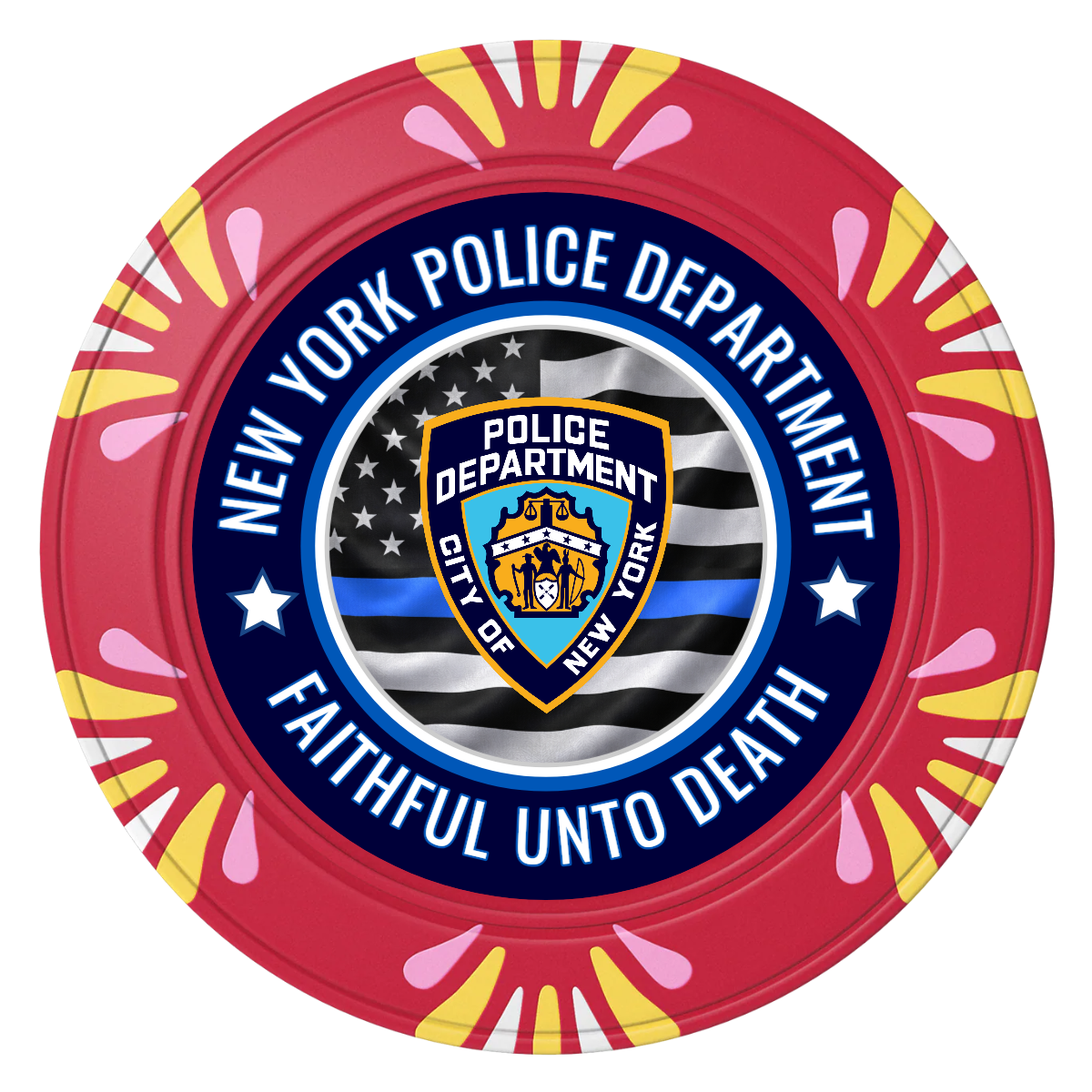 NYPD Safe and Fair Clay Poker Chips - Red / Macau / 40mm - Front