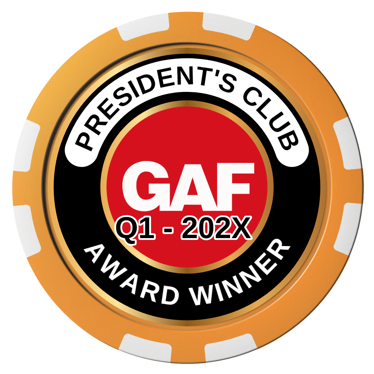President's Club Composite Poker Chips - Orange / 8 Stripe - Front