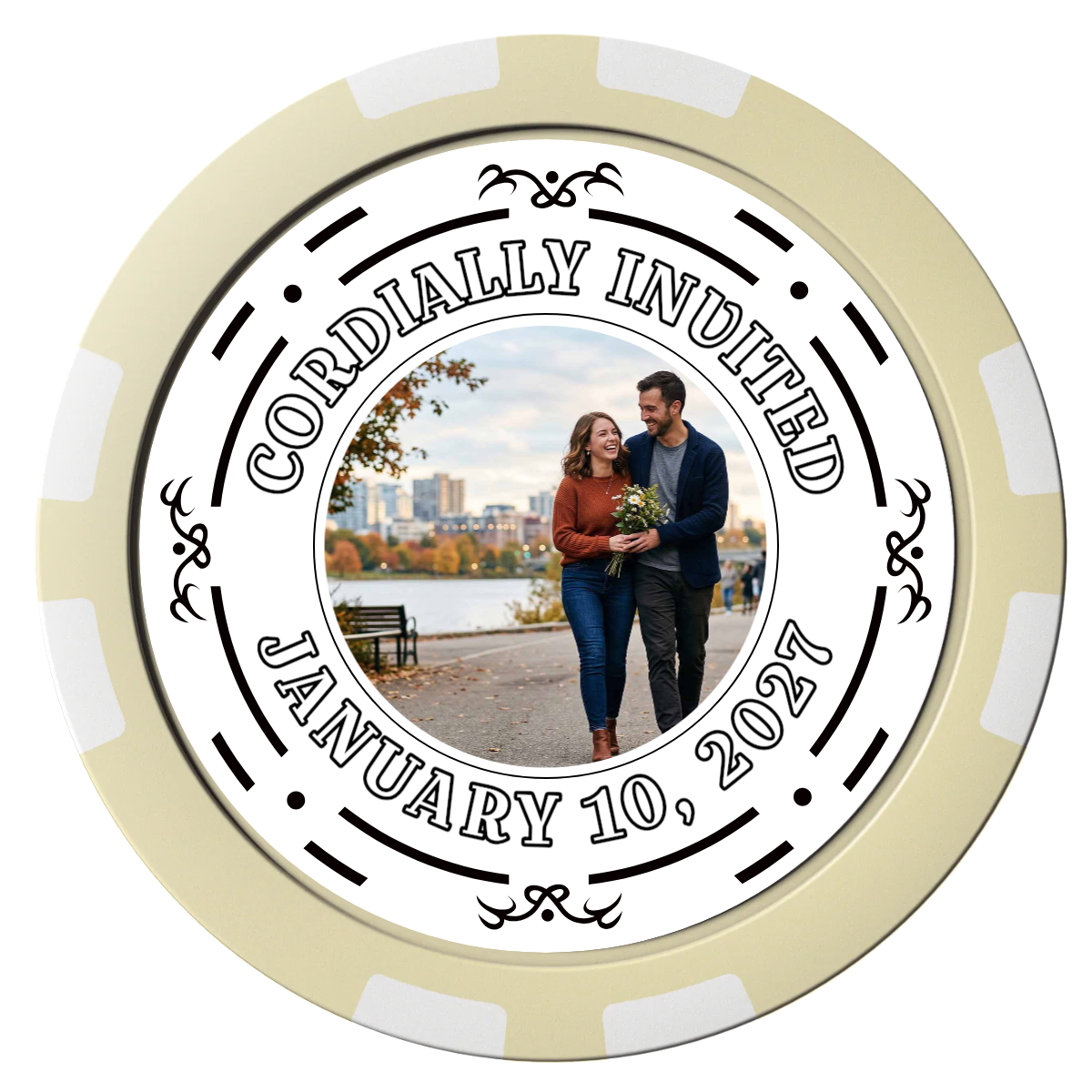Save the Date Element Composite Poker Chips - Ivory / 8 Stripe - Front