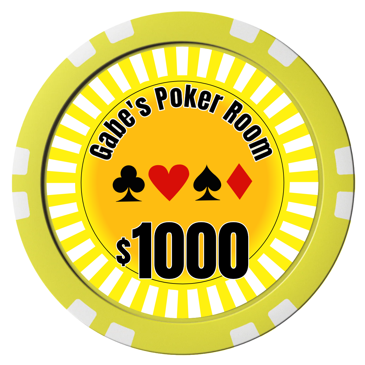 Gabe's Poker Room Composite Poker Chips - Yellow / Double Stripe - Front