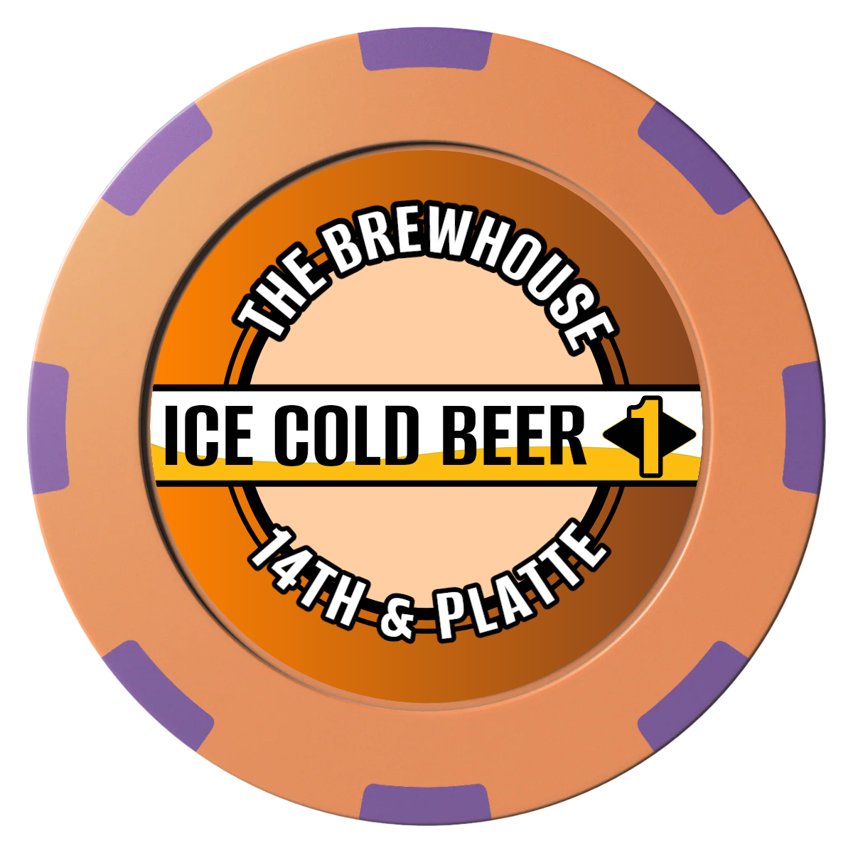 Ice Cold Beer Drink Token Clay Poker Chips - Orange / 8 Spot (2 Tone) / 40mm - Front